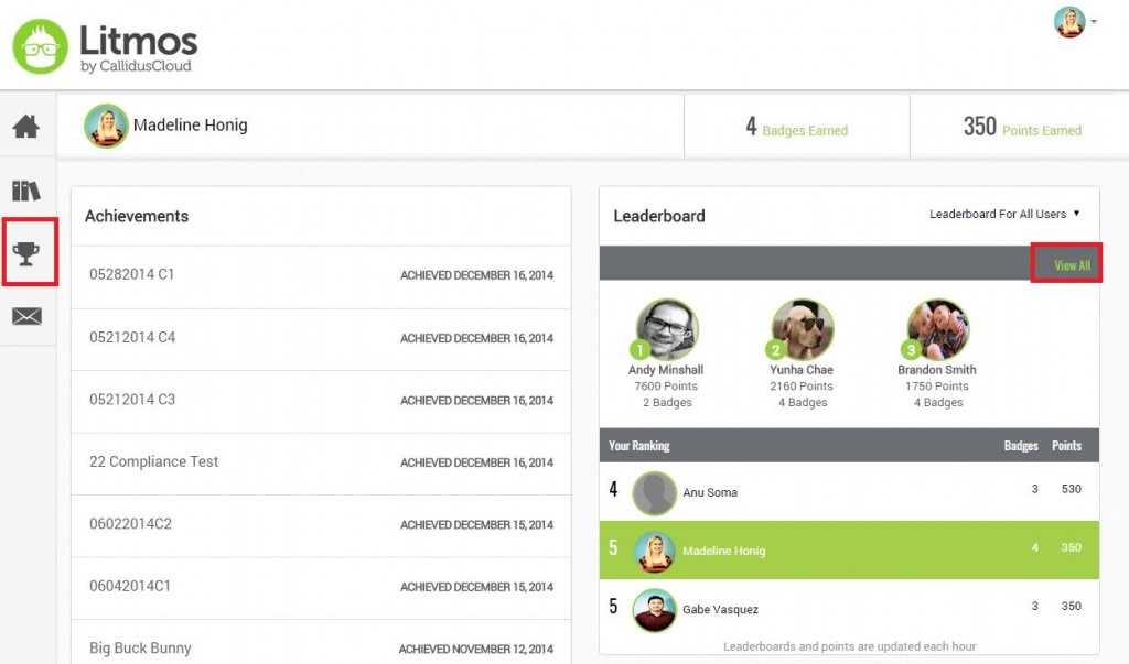 Litmos Gamification Leaderboards