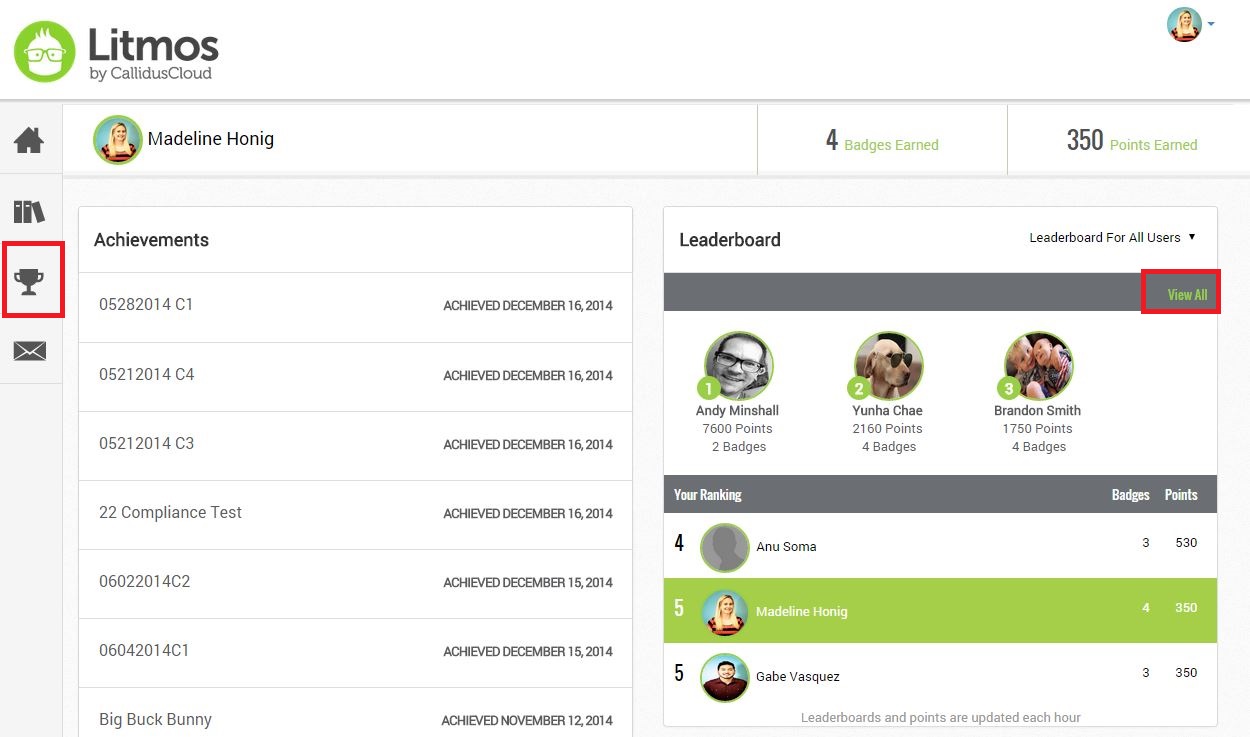 Litmos Gamification Leaderboards