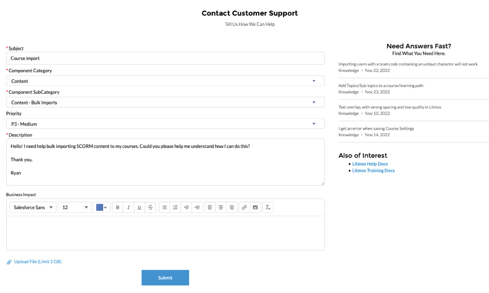 contact support form