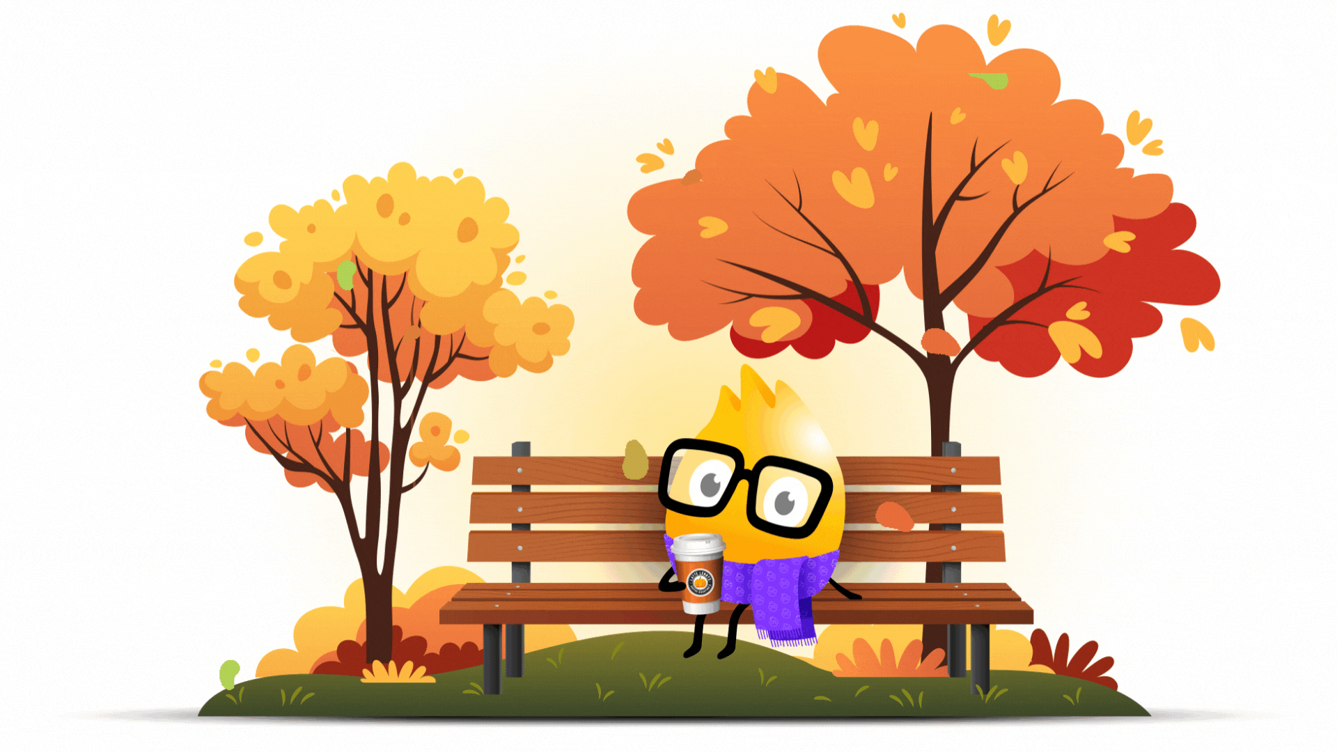GIF of Litmos mascot Lenny enjoying a latte on a park bench. Litmos Fall Learning Trends Webinar with Dr. Jill Stefaniak and Adele Pfister